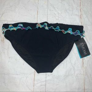 Profile By Gottex New Womens Black Ruffled Bathing Suit Bikini Bottom Size 14.